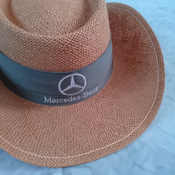 Vintage Straw Cowboy Hat Mercedes-Benz Logo Rancher Western Hat ATEXACE UNIHAT - Picture 2 of 9